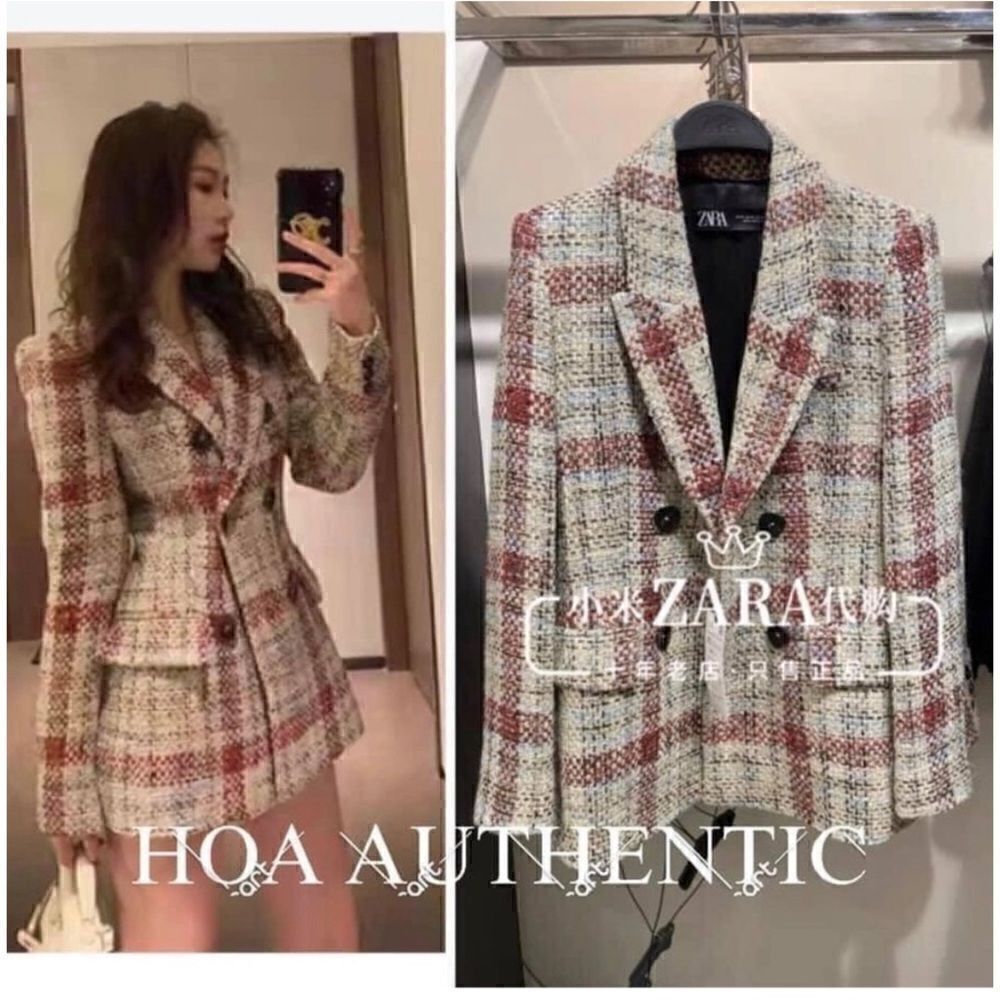 NWT Zara Blogger’s Favorite Textured Plaid Boucle Double Breasted Blazer, Small - Picture 9 of 16